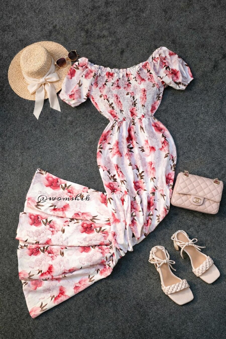 پیراهن گل دار یقه قایقی کد 1160