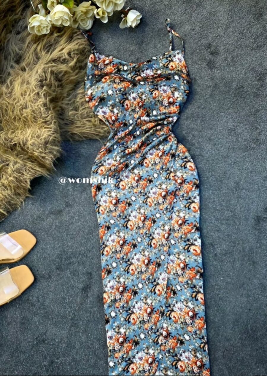 پیراهن ساتن گل ریز کد 1164