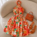 پیراهن گل نارنجی SHEIN کد 1217